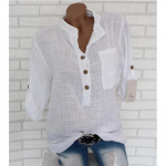 Puuvillane pluus Naiste topid Kevad-s&uuml;gis pikkade varrukatega pluusid Naiste V-kaelusega t&ouml;&ouml; vabaaja s&auml;rgid S valge