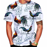 Rooster 3D-prindiga meeste vabaaja loominguline l&uuml;hikeste varrukatega T-s&auml;rk S valge