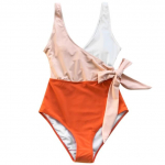 Oranž ja valge Colorblock &uuml;hes t&uuml;kis ujumistrikoo naiste lapiline v&ouml;&ouml; vibu Monokini 2023 V-kaelusega rannas ujumisriided L oranž