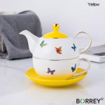 BORREY keraamiline lilleline teekann Teetass Taldrik Kontori p&auml;rastl&otilde;unatee kohvitass N&otilde;u S&otilde;prade pere Kingitus Kollane liblikas teekannu komplekt Blue