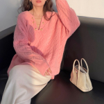 S&uuml;gis- ja talvine naiste kampsun Twist Temperament &Otilde;rn, Laisk Tuul Pullover Kootud Top, Lahtine v&auml;limine kulumine Tide One Size roosa