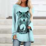 Suvine naiste &uuml;markaelus T-s&auml;rk Animal Wolf Print T-s&auml;rk Mood Naiste pikkade varrukatega v&auml;litingimustes Basic Plus S-5XL 7XL