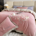 Kerge luksus s&uuml;gis-talvine piima samet neljaosaline voodilina tekikate voodi korall samet tikitud tekikate soe paksendatud flanell 1.2m bed sheet 3pcs