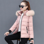 Talvine uus l&uuml;hike puuvillane mantel Slim Fit paksendatud suur villane krae puuvillane mantel sulejoped 2XL roosa