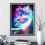 1 tk DIY 5D raamimata teemantmaal, Delfiinid lendavad t&uuml;hjuses teemantmaal, K&auml;sitsi valmistatud kodukink, Raamimata k&auml;sitsi valmistatud kodukaunistuse kingitused Round drill 30x40cm