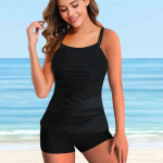 Naiste &otilde;lapaeltega ujumistrikoo Must prindiga bikiinid Tankini ujumistrikoo 4XL must