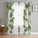 Roheline bambusest metsa t&uuml;ll kardinad elutoa kaunistamiseks Moodne loor Sifonki kardinad Magamistoa Sheer Voile 135W x 114H(cm)