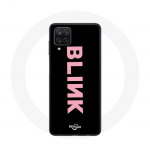 &Uuml;mbris Samsung Galaxy A12 Blink Fandomile Blackpink Logo roosa must taust