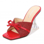 Punased Shallow Mouth tikk-sandaalid Suured Mood Catwalk K&otilde;rged Kontsad Sussid Mood Bow Avatud Varba Sandaalid WZ 35 must