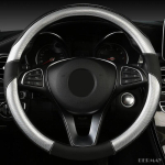 DERMAY New Car Steering Wheel Cover PU Leather M Size fit Standard Steering Wheel 37-38cm(14-15 ) Non-slip & Easy Install h&otilde;be