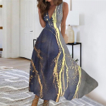 Naiste pikk kleit Maxi kleit vabaaja kleit Swing Kleit Lilleline kleit Lilleline mood T&auml;navar&otilde;ivad &otilde;ues Igap&auml;evane kuup&auml;evaprint Varrukateta V-kaelusega kleit L