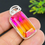 Natural Bi-Color Tourmaline Gemstone 925 Sterling Silver Pendant 1.65 m0a79