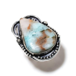Natural Caribbean Larimar Gemstone 925 Sterling Silver Gift Ring Size 7 o5z26