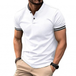 Meeste suvine T-s&auml;rk l&uuml;hikeste varrukatega, krae triibuline &uuml;hev&auml;rviline pullover Slim Fit, pehme hingav &auml;ri vabaaja meeste kontoritopp XL valge