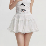 Kawaii miniseelik Lolita pitsist volangidega lapikujulised armsad naiste preppy stiilis soliidsed korea moe seelikud naistele k&otilde;rge v&ouml;&ouml;kohaga seelikud S valge