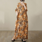 L&uuml;hikeste varrukatega Plus-suuruses vintage leopard uus kleit naistele vabaaja avar Maxi pikk suvekleit roheline