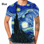 Meeste Mood Vincent van Gogh 3D-prindiga T-s&auml;rk Trendikas Vabaaja Elegantne Kunstimaali Mustriga &Uuml;marakaelusega T-s&auml;rgid 6XL