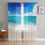 Kariibi meri ja p&auml;ikeseline p&auml;ev T&uuml;llist l&auml;bipaistvad kardinad elutuppa, tuppa, magamistuppa, k&ouml;&ouml;ki Kaunistus Voile Organza Kardinad 135W x 114H(cm)