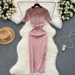 Kootud pikad kleidid Soliidsed kevadsuvised n&ouml;&ouml;bid Korea mood Seksikas Vestidos Mujer k&otilde;rge v&ouml;&ouml;kohaga elegantne naiste kleit One Size roosa