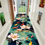 Kuldse lillemustriga fuajee pikk vaibavaip trepikoja jaoks, koridoris, magamistoas, koridoris, koridoris, pulmas, libisemisvastane matt 60x200cm