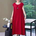 Suures suuruses suvine vintage kleit naisele, avarad varrukateta vabaaja elegantsed pikad kleidid XL punane