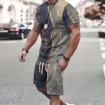 Moodsad meeste spordir&otilde;ivad l&uuml;hikeste varrukatega T-s&auml;rk ja sportlikud l&uuml;hikesed p&uuml;ksid suvine vabaaja vintage lapiline &uuml;likond Meeste kaheosaline &uuml;likond 4XL