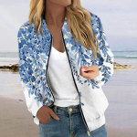 Naiste moodne vabaaja pikkade varrukatega printitud &uuml;markaela lukuga jope L sinine