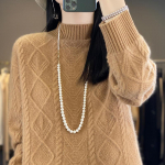 Naiste ka&scaron;miirist sviiter Qinghe ka&scaron;miir 30% ka&scaron;miir 70% vill naiste s&uuml;gistalvine ka&scaron;miirist pullover pehme ja soe XL liha pruuni v&auml;rvi