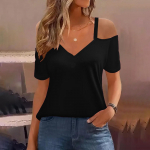 Naiste seksikad &otilde;lgadeta topid, traf-pinguline kamisole Solid Top V-kaelusega Lihtne l&uuml;hikeste varrukatega T-s&auml;rk vabaaja p&otilde;hjaga s&auml;rk camisetas S must