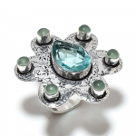 Natural Aqua Apatite, Prehnite Gemstone 925 Sterling Silver Ring Size 6 f5b33