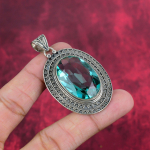 Aqua Apatite ripats, 925 tahke h&otilde;bedane ripats, k&auml;sitsi valmistatud kalliskivist ehted, kingitused naisele uhiuus ripats 2.36 Inches sinine
