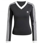 Adidas Originals triibulise logotr&uuml;kiga V-kaelusega kitsa l&otilde;ikega pikkade varrukatega dressipluus Naiste dressipluus Must IY7247 M