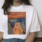 Kass Naljakas Naiste T-s&auml;rk Harajuku Michelangelo Esteetiline Kawaii Grunge Ts&auml;rk Riided Ulzzang Street 3XL valge