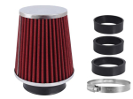 Air filter, conical, 120x130x90 mm, red / chrome, adapters: 60, 63, 70 mm 1