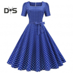 Vintage t&auml;piline kleit Klassikaline filmistiil Elegantne ajatu retrodisain ruudukujulise kraega naiste kleit M roosa