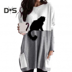 Naiste topid Must kassimustriga, pehme veniv, stiilne taskuga, &uuml;mara kaelaga, mugav pikkade varrukatega sviiter 2XL hall