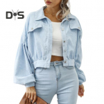 S&uuml;gisene naiste rev&auml;&auml;ridega latern, varrukas, k&auml;rbitud jope, &uuml;hev&auml;rviline &uuml;herealine mantel V&auml;lisr&otilde;ivad, vintage velvetist mantel S helesinine v&auml;rv