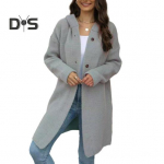 Naiste s&uuml;gistalvise kapuutsiga pikkade varrukatega kampsun mantel lahtiselt liibuv &uuml;hev&auml;rviline &uuml;herealine keskmise pikkusega sviiter M hall