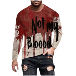Bloody Letter I'm Fine Halloween Print pikkade varrukatega T-s&auml;rk Meeste mood vabaaja Halloweeni meeste &uuml;mara kaelusega pullover 3XL