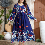 S&uuml;gis-talvine suures suuruses naiste mood temperament libliktr&uuml;kiga lipsuga v&ouml;&ouml;koha pikkade varrukatega kleit 0XL tumesinine v&auml;rv