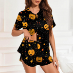 Naiste j&auml;&auml;siidist pidžaaman&ouml;&ouml;biga koduriided Halloweeni tr&uuml;kitud l&uuml;hikeste varrukatega satiinist pidžaamakomplekt XL kollane