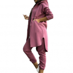 2 tk/komplekt Naiste mantlip&uuml;kste komplekt kapuutsiga ebaregulaarne l&otilde;hestatud &auml;&auml;r, lukuga, pika varrukaga lahtise fliisiga &uuml;hev&auml;rviline elastne v&ouml;&ouml;koht pahkluu rihmaga p&uuml;ksid M roosa