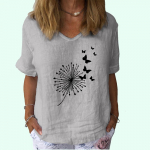 Naiste Mood V-kaelusega T-s&auml;rk Vabaaja Puuvillane Linane L&uuml;hikeste Varrukatega Top Daamide Pullover Tr&uuml;kiga T-s&auml;rk 3XL