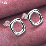 925 Sterling Silver Square Round Piercing Earrings Fashion Wedding Jewelry 1.10*1.10cm