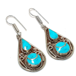 Natural Tibetan Turquoise Gemstone Handmade Jewelry Earring 2.21 h1b47