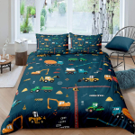 Ekskavaatori tekikott ja padjap&uuml;&uuml;rid Microfiber Traktori Veoauto Tekikate Twin Ehitusmasina Multikas Voodipesukomplekt Poistele Teismelistele EU Double(200x200cm)