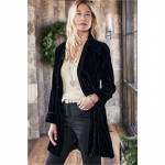 Naiste Street Trend Velvet Long Blazer Cardigan Uus pikkade varrukatega Trench-mantel S must