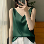 Suvine naiste siidist camisole vest &otilde;huke V-kaelusega l&uuml;hike temperament sisemine pluus top L
