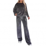2 tk/komplekt Naiste &uuml;laosa p&uuml;ksid, &uuml;likond, samet, &uuml;mmargune kaelus nahkhiire varrukad pluus lai jalg &uuml;hev&auml;rvilised p&uuml;ksid sport vabaaja varustus s&uuml;giskevad spordidress 2XL tumehall v&auml;rv