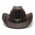 Sarvnahast rihm seemisnahast tekstuuriga l&auml;&auml;ne kauboim&uuml;ts meeste ja naiste vintage suure r&auml;&auml;staga jazzm&uuml;ts M（56-59cm）